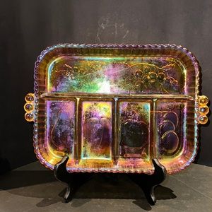 Indiana Glass 5-Part VINTAGE Relish Tray Iridescent GOLD Carnival Glass
